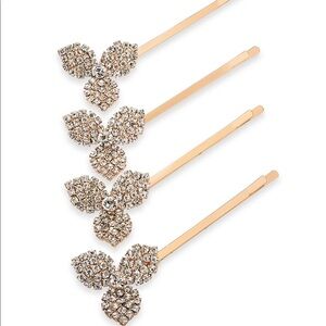 🌸2  piece Gold Tone Crystal Flower Hair Pins